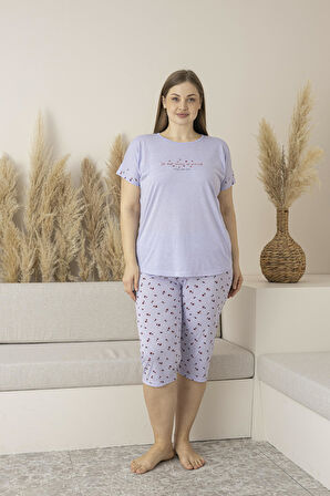 Kadın Yazlık Desenli Kısa Kollu Kaprili Viskon Battal Pijama Takımı