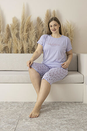 Kadın Yazlık Desenli Kısa Kollu Kaprili Viskon Battal Pijama Takımı