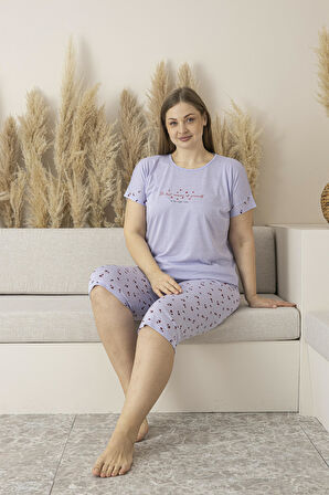 Kadın Yazlık Desenli Kısa Kollu Kaprili Viskon Battal Pijama Takımı