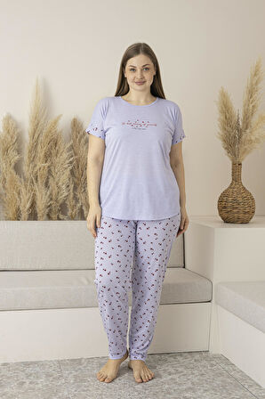 Kadın Yazlık Desenli Kısa Kollu Viskon Battal Pijama Takımı