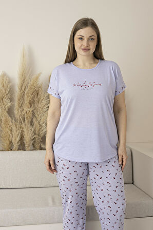 Kadın Yazlık Desenli Kısa Kollu Viskon Battal Pijama Takımı