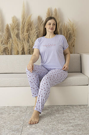 Kadın Yazlık Desenli Kısa Kollu Viskon Battal Pijama Takımı