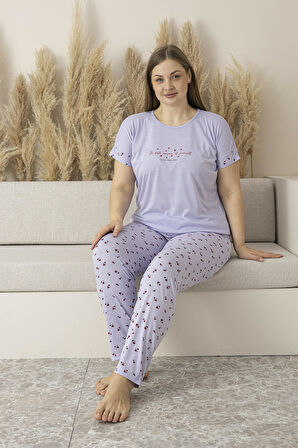 Kadın Yazlık Desenli Kısa Kollu Viskon Battal Pijama Takımı