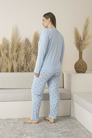 Kadın Yazlık Yıldız Desenli Uzun Kollu Viskon Battal Pijama Takımı