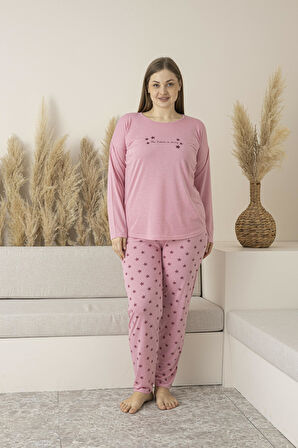 Kadın Yazlık Yıldız Desenli Uzun Kollu Viskon Battal Pijama Takımı