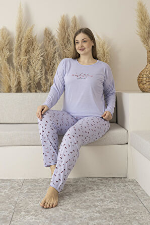 Kadın Yazlık Desenli Uzun Kollu Viskon Battal Pijama Takımı