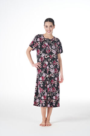 Kadın Yazlık Desenli Kısa Kollu Düğmeli Lycra Viskon Günlük Elbise