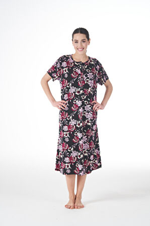 Kadın Yazlık Desenli Kısa Kollu Düğmeli Lycra Viskon Günlük Elbise