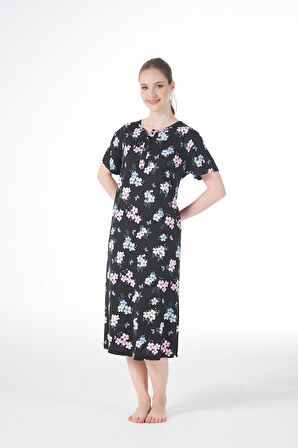 Kadın Yazlık Desenli Kısa Kollu Düğmeli Lycra Viskon Günlük Elbise