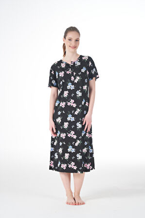 Kadın Yazlık Desenli Kısa Kollu Düğmeli Lycra Viskon Günlük Elbise