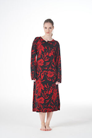 Kadın Yazlık Desenli Uzun Kollu Düğmeli Lycra Viskon Günlük Elbise