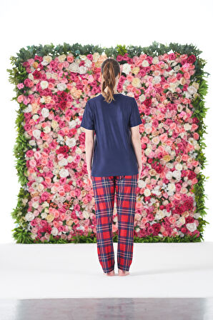 Kadın Yazlık Kareli Kısa Kollu Marla Pijama Takımı - Lacivert