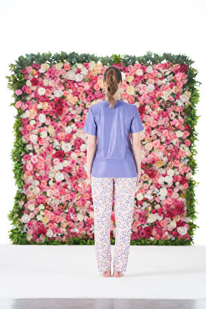 Kadın Yazlık Desenli Kısa Kollu Marla Pijama Takımı - Lila