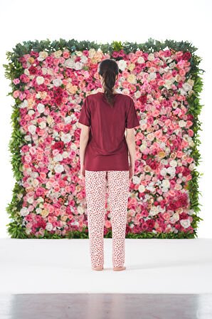 Kadın Yazlık Desenli Kısa Kollu Marla Pijama Takımı - Kırmızı