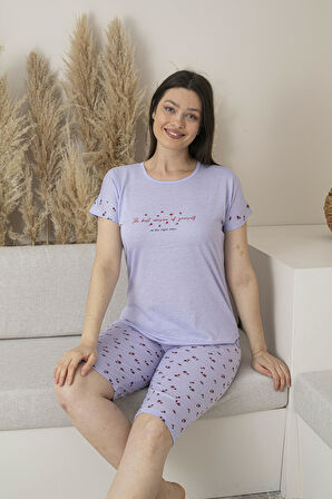 Kadın Yazlık Desenli Kısa Kollu Kaprili Viskon Pijama Takımı