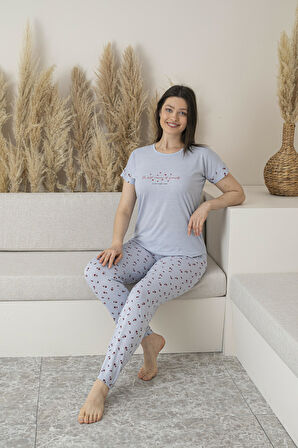 Kadın Yazlık Desenli Kısa Kollu Viskon Pijama Takımı
