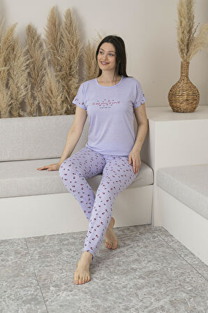 Kadın Yazlık Desenli Kısa Kollu Viskon Pijama Takımı