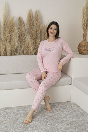 Kadın Yazlık Puantiyeli Uzun Kollu Viskon Pijama Takımı