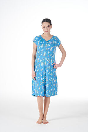 Kadın Yazlık Desenli Kısa Kollu Lycra Viskon Günlük Elbise