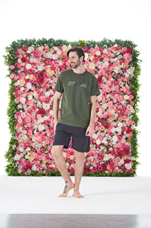 Erkek Yazlık Strong Baskılı Kısa Kollu Şortlu Penye Pijama Takımı