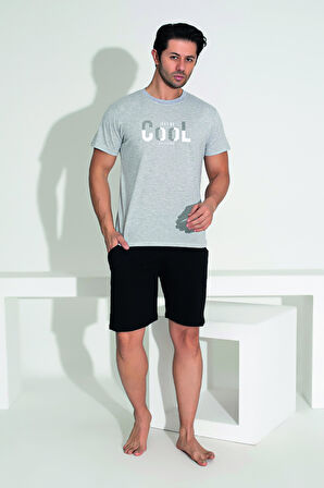 Erkek Yazlık Cool Baskılı Kısa Kollu Şortlu Penye Pijama Takımı