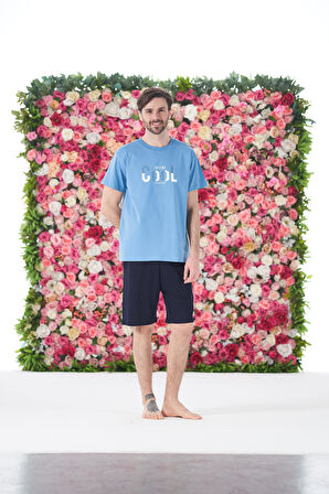 Erkek Yazlık Cool Baskılı Kısa Kollu Şortlu Penye Pijama Takımı