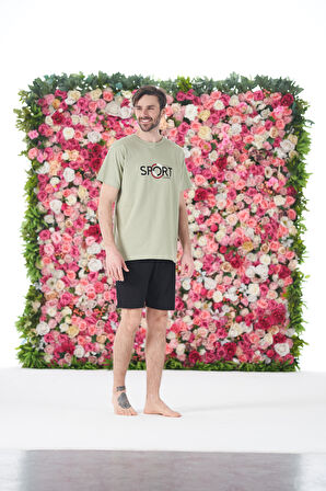 Erkek Yazlık Sport Baskılı Kısa Kollu Şortlu Penye Pijama Takımı