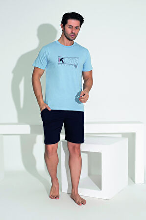 Erkek Yazlık KLYN Baskılı Kısa Kollu Şortlu Penye Pijama Takımı