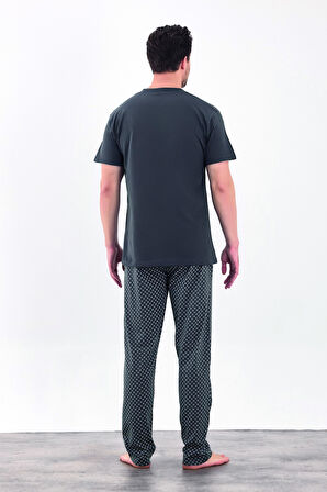 Erkek Yazlık Desenli Kısa Kollu Düğmeli Penye Pijama Takımı