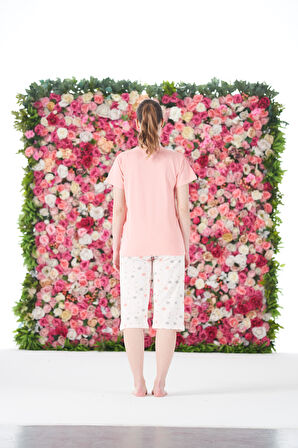 Kadın Yazlık Puantiyeli Kısa Kollu Kaprili Penye Lycra Pijama Takımı