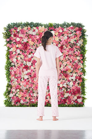 Kadın Yazlık Yıldızlı Kısa Kollu Penye Lycra Pijama Takımı