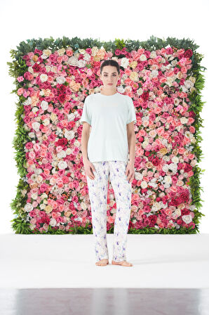 Kadın Yazlık Desenli Kısa Kollu Marla Pijama Takımı - Yeşil