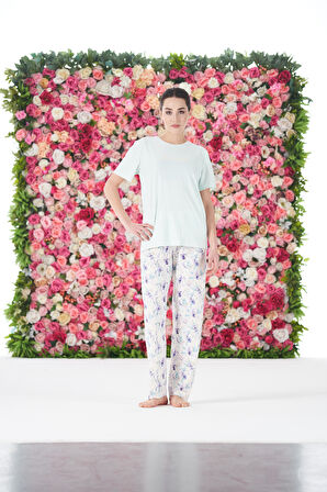 Kadın Yazlık Desenli Kısa Kollu Marla Pijama Takımı - Yeşil