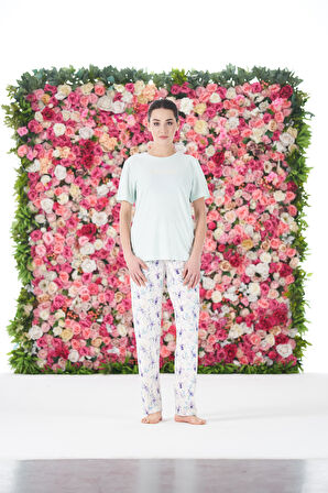 Kadın Yazlık Desenli Kısa Kollu Marla Pijama Takımı - Yeşil