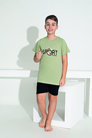 Erkek Çocuk Yazlık Sport Baskılı Kısa Kollu Şortlu Penye Pijama Takımı