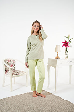 Kadın Kışlık Patlı Desenli Penye Lycra Pijama Takımı