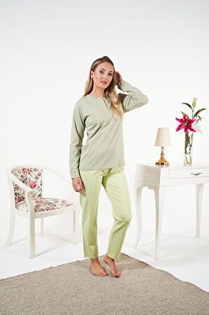 Kadın Kışlık Patlı Desenli Penye Lycra Pijama Takımı