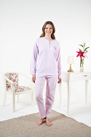 Kadın Kışlık Patlı Desenli Penye Lycra Pijama Takımı