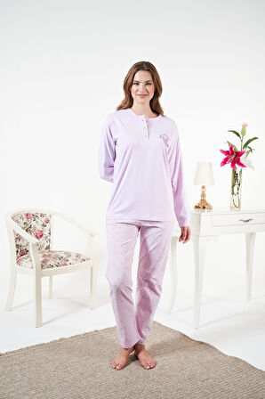 Kadın Kışlık Patlı Desenli Penye Lycra Pijama Takımı