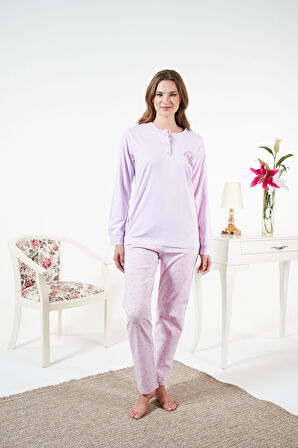 Kadın Kışlık Patlı Desenli Penye Lycra Pijama Takımı