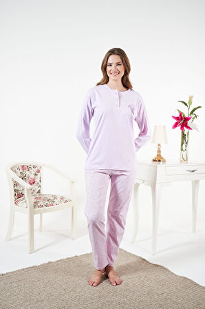 Kadın Kışlık Patlı Desenli Penye Lycra Pijama Takımı