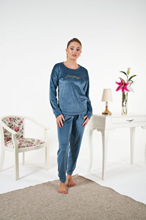 Kadın Kışlık Kadife Pijama Takımı