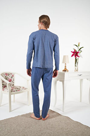 Erkek Kışlık Patlı Çizgili İnterlok Şardonlu Pijama Takımı