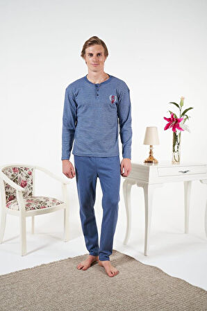 Erkek Kışlık Patlı Çizgili İnterlok Şardonlu Pijama Takımı