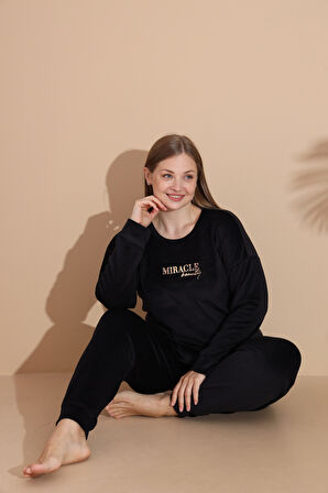 Kadın Kışlık Kadife Battal Pijama Takımı
