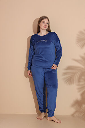 Kadın Kışlık Kadife Battal Pijama Takımı