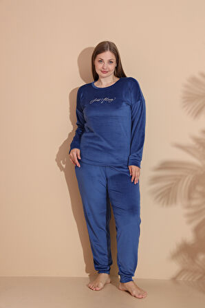 Kadın Kışlık Kadife Battal Pijama Takımı