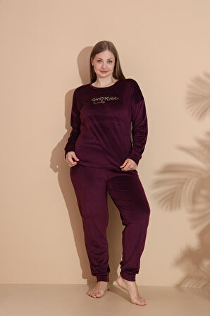 Kadın Kışlık Kadife Battal Pijama Takımı