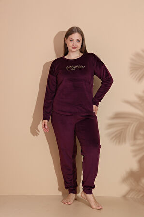 Kadın Kışlık Kadife Battal Pijama Takımı
