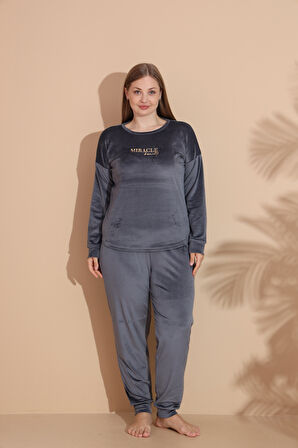 Kadın Kışlık Kadife Battal Pijama Takımı